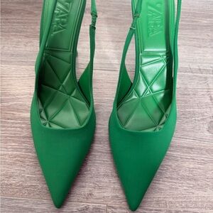Zara Women's Green Pointed Slingback Heels